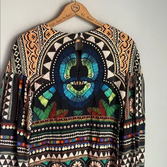 Farm Rio for Anthropologie Carlotta abstract patterned long-sleeve dress XS - Picture 7 of 11